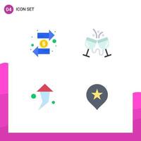 Group of 4 Flat Icons Signs and Symbols for coin restaurant finance champagne right Editable Vector Design Elements