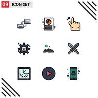 Mobile Interface Filledline Flat Color Set of 9 Pictograms of business achievement report service setting Editable Vector Design Elements