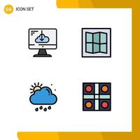 Group of 4 Filledline Flat Colors Signs and Symbols for cloud weather install map game Editable Vector Design Elements