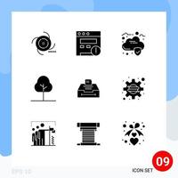 Pictogram Set of 9 Simple Solid Glyphs of information archive cloud data greenery Editable Vector Design Elements