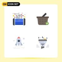 Editable Vector Line Pack of 4 Simple Flat Icons of circuit launch processor checkout filter Editable Vector Design Elements