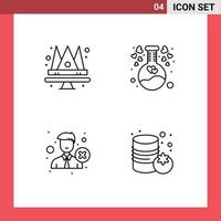 Mobile Interface Line Set of 4 Pictograms of crown employee queen heart recruitment Editable Vector Design Elements