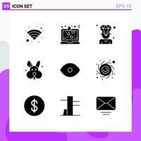 9 User Interface Solid Glyph Pack of modern Signs and Symbols of vision face man eye easter Editable Vector Design Elements