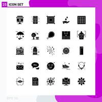 25 Universal Solid Glyph Signs Symbols of power water property purified corner Editable Vector Design Elements