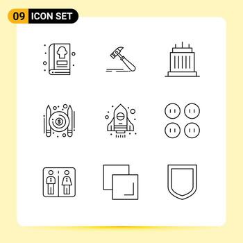 conjunto de 9 contornos vectoriales en cuadrícula para elementos de diseño vectorial editables de propiedad de artículos de carpintero pagados por escritor vector