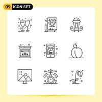 Outline Pack of 9 Universal Symbols of smartphone learning night education rating Editable Vector Design Elements