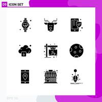 Solid Glyph Pack of 9 Universal Symbols of shop coffee insurance technology arrow Editable Vector Design Elements