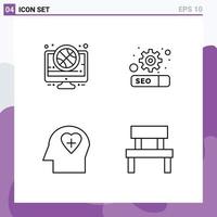 Line Pack of 4 Universal Symbols of basket head live seo bench Editable Vector Design Elements