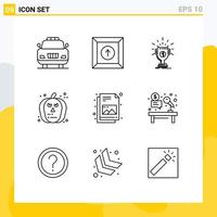 Modern Set of 9 Outlines and symbols such as picture document prize scary halloween Editable Vector Design Elements