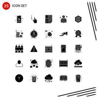 25 User Interface Solid Glyph Pack of modern Signs and Symbols of light book gestures report document Editable Vector Design Elements