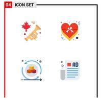 conjunto moderno de 4 iconos planos pictograma de canadá consejos de publicidad de cinta de corazón interactivo elementos de diseño vectorial editables vector