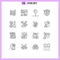 Mobile Interface Outline Set of 16 Pictograms of cutting scanner website printing multimedia Editable Vector Design Elements