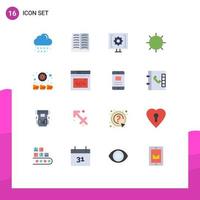 User Interface Pack of 16 Basic Flat Colors of germ chemistry contact biology support Editable Pack of Creative Vector Design Elements