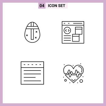 Modern Set of 4 Filledline Flat Colors and symbols such as easter egg tabs holidays coding website Editable Vector Design Elements