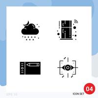 4 Thematic Vector Solid Glyphs and Editable Symbols of cloud design weather home graphic Editable Vector Design Elements