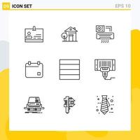 Set of 9 Commercial Outlines pack for wireframe date air calender cinema Editable Vector Design Elements