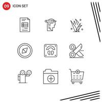 Set of 9 Modern UI Icons Symbols Signs for sports healthcare grass symbol compass Editable Vector Design Elements