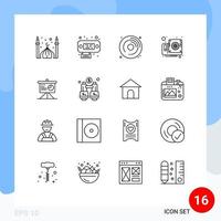 Pack of 16 Modern Outlines Signs and Symbols for Web Print Media such as analytics video cd hardware card Editable Vector Design Elements