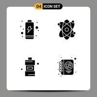 Mobile Interface Solid Glyph Set of 4 Pictograms of battery detergent atom bathroom heart Editable Vector Design Elements