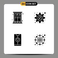 Mobile Interface Solid Glyph Set of 4 Pictograms of decoration date home gear love Editable Vector Design Elements