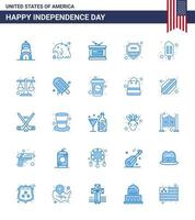 Set of 25 Vector Blues on 4th July USA Independence Day such as court popsicle independece ice cream sign Editable USA Day Vector Design Elements