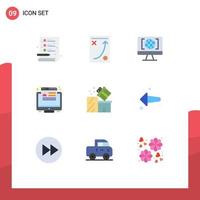 conjunto de pictogramas de 9 colores planos simples de conversión de navegador de computadora web de caja elementos de diseño de vector editables
