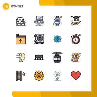 Mobile Interface Flat Color Filled Line Set of 16 Pictograms of document home multiplayer building smart wrist Editable Creative Vector Design Elements