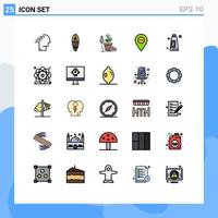Pictogram Set of 25 Simple Filled line Flat Colors of marker location surfing minimize money Editable Vector Design Elements