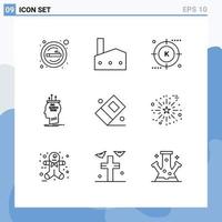 9 User Interface Outline Pack of modern Signs and Symbols of conclusion algorithm industry search media Editable Vector Design Elements