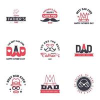 Happy fathers day greeting cards set 9 Black and Pink Vector typography lettering Usable for banners print You are the best dad text design Editable Vector Design Elements