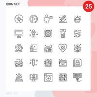 Group of 25 Modern Lines Set for draw creative user color package Editable Vector Design Elements