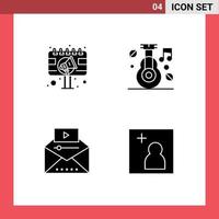 Mobile Interface Solid Glyph Set of 4 Pictograms of ad nature billboard healthcare popular video Editable Vector Design Elements