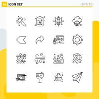 Pictogram Set of 16 Simple Outlines of arrow storage connection light cloud Editable Vector Design Elements