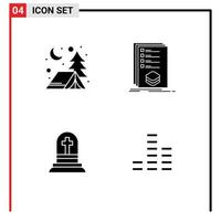 Set of 4 Vector Solid Glyphs on Grid for adventure grave categories listing rip Editable Vector Design Elements