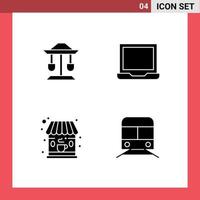 Pack of 4 creative Solid Glyphs of drum cafe balance laptop shop Editable Vector Design Elements