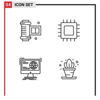 4 Creative Icons Modern Signs and Symbols of ancient camera roll content chip gadget website Editable Vector Design Elements