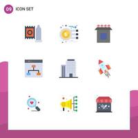 Editable Vector Line Pack of 9 Simple Flat Colors of building people money group browser Editable Vector Design Elements