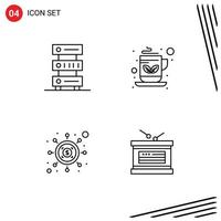 Group of 4 Modern Filledline Flat Colors Set for data investment server coffee money Editable Vector Design Elements