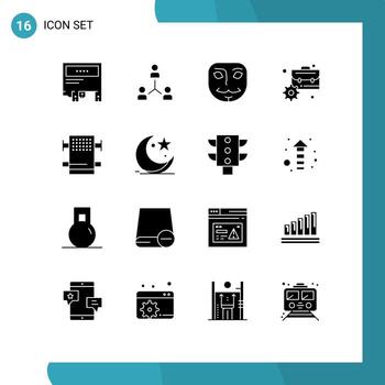 conjunto de 16 iconos de interfaz de usuario modernos signos de símbolos para elementos de diseño de vectores editables anónimos de máscara de grupo de maletín de finanzas