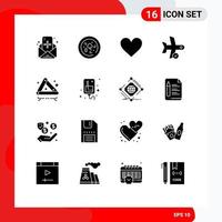 16 User Interface Solid Glyph Pack of modern Signs and Symbols of accident transport love plane check Editable Vector Design Elements