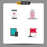 Set of 4 Modern UI Icons Symbols Signs for film business video player interface tablet Editable Vector Design Elements