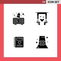 4 Universal Solid Glyphs Set for Web and Mobile Applications alarm heart ear buds therapy fashion Editable Vector Design Elements
