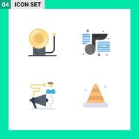 Set of 4 Commercial Flat Icons pack for bell user music school megaphone Editable Vector Design Elements