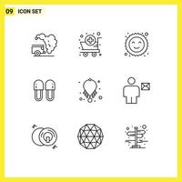 Pictogram Set of 9 Simple Outlines of fashion shoes cookie relaxation cosmetics Editable Vector Design Elements