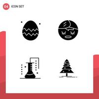 Mobile Interface Solid Glyph Set of 4 Pictograms of easter egg science lab thanksgiving day element scientific research Editable Vector Design Elements