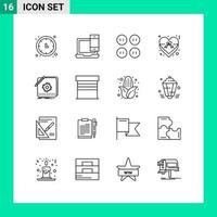 Set of 16 Vector Outlines on Grid for design love macbook insignia clothing Editable Vector Design Elements