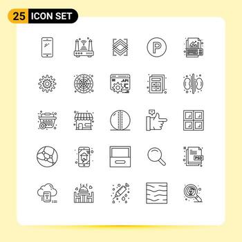 Universal Icon Symbols Group of 25 Modern Lines of analysis camping things transport layer Editable Vector Design Elements