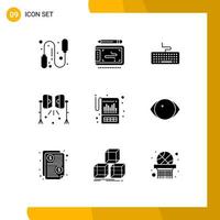 9 Thematic Vector Solid Glyphs and Editable Symbols of accounting studio lights keyboard studio lightning lights Editable Vector Design Elements