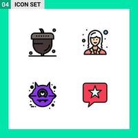 Pack of 4 Modern Filledline Flat Colors Signs and Symbols for Web Print Media such as acorn animal oak employee halloween Editable Vector Design Elements