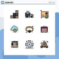 Mobile Interface Filledline Flat Color Set of 9 Pictograms of jewelry sun computers spring cloud Editable Vector Design Elements